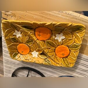MCM Vintage Ceramic Orange and Leaf Platter
